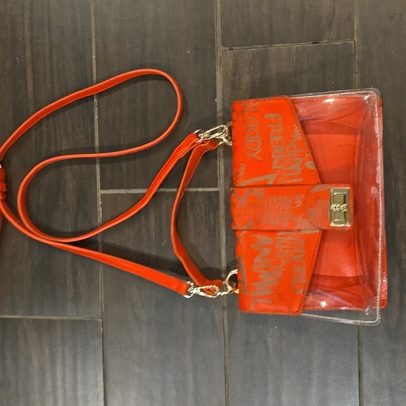 Trendy Red And Clear Geaffitti Crossbody Bag - Picture 2 of 6
